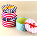 Elegant Stripe / DOT Printed Round Hat Box with Ribbon
